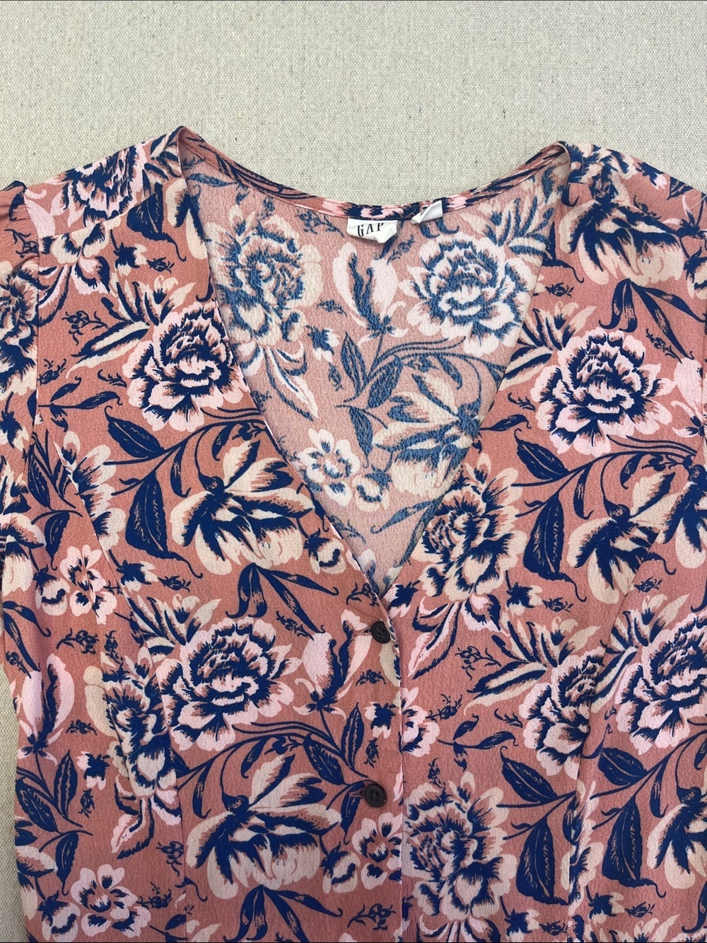 GAP Pink Floral Button Front Dress Pockets Rayon Boho Cottagecore Size 4 - Picture 3 of 16